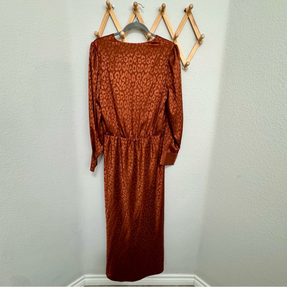 Favorite Daughter Rust Jacquard Satin Wrap Midi Dress - Picture 7 of 9